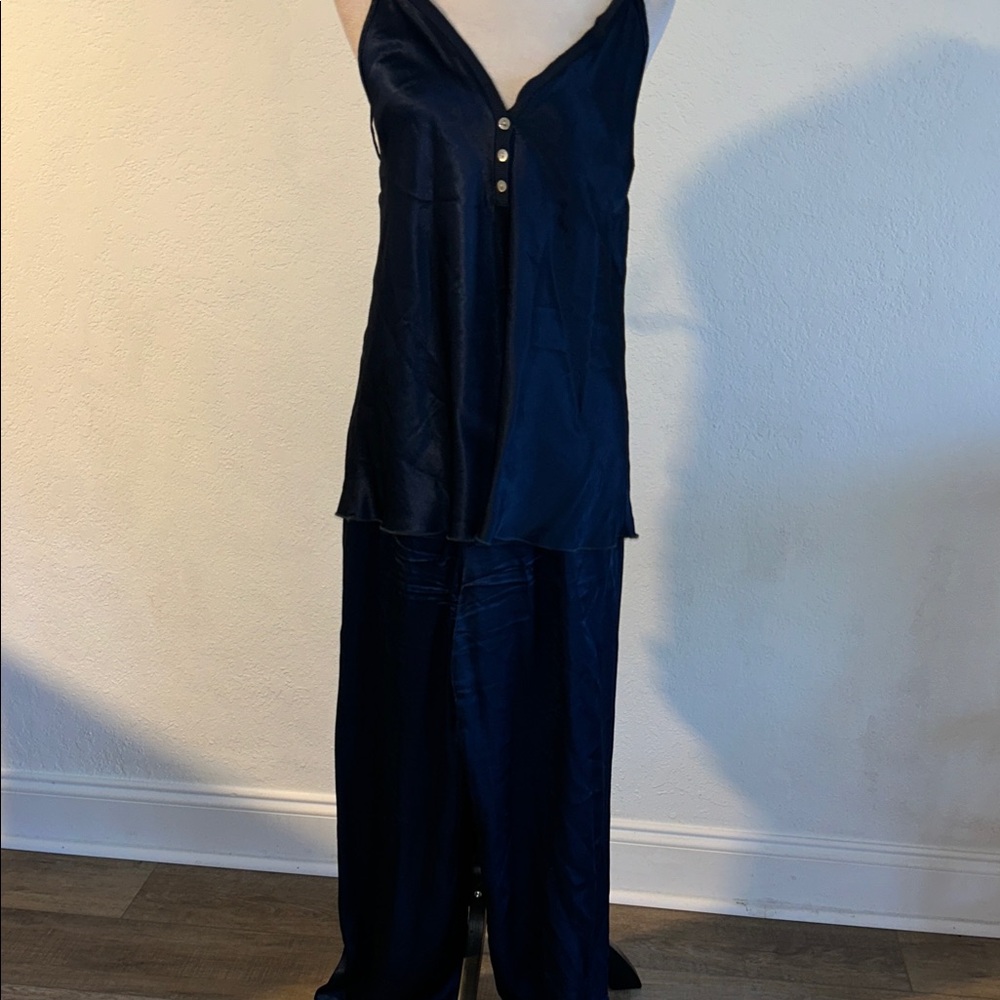 Pookie &Sebastian Elegant Navy Blue Satin Pajama Set